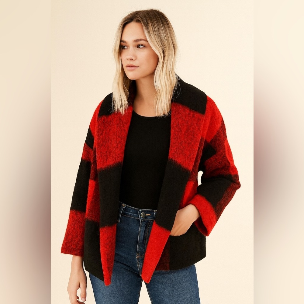 BB DAKOTA RED PLAID‎ COAT SIZE XS